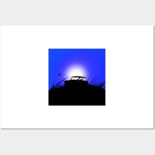 Classic Mini Sunset Blue Posters and Art